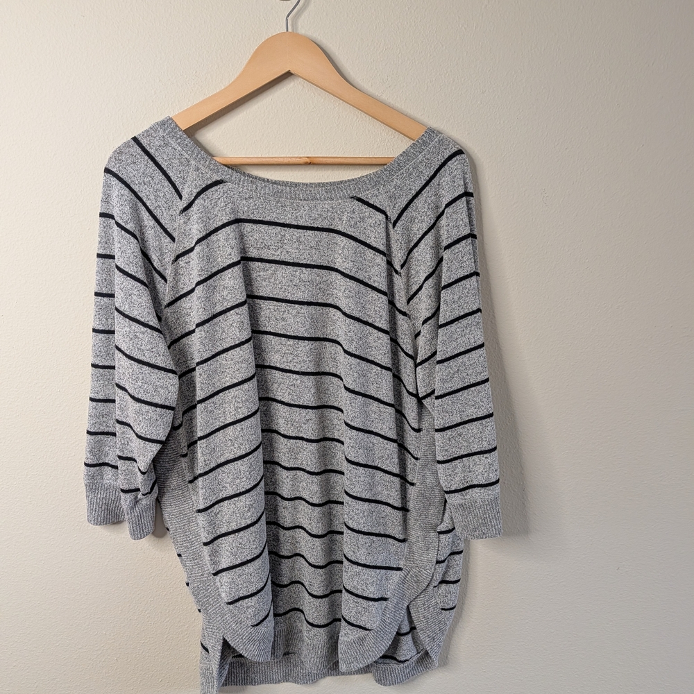 Maurices Striped Sweater Womens XXL Gray Black Dolman‎ Sleeve Oversized Knit Top